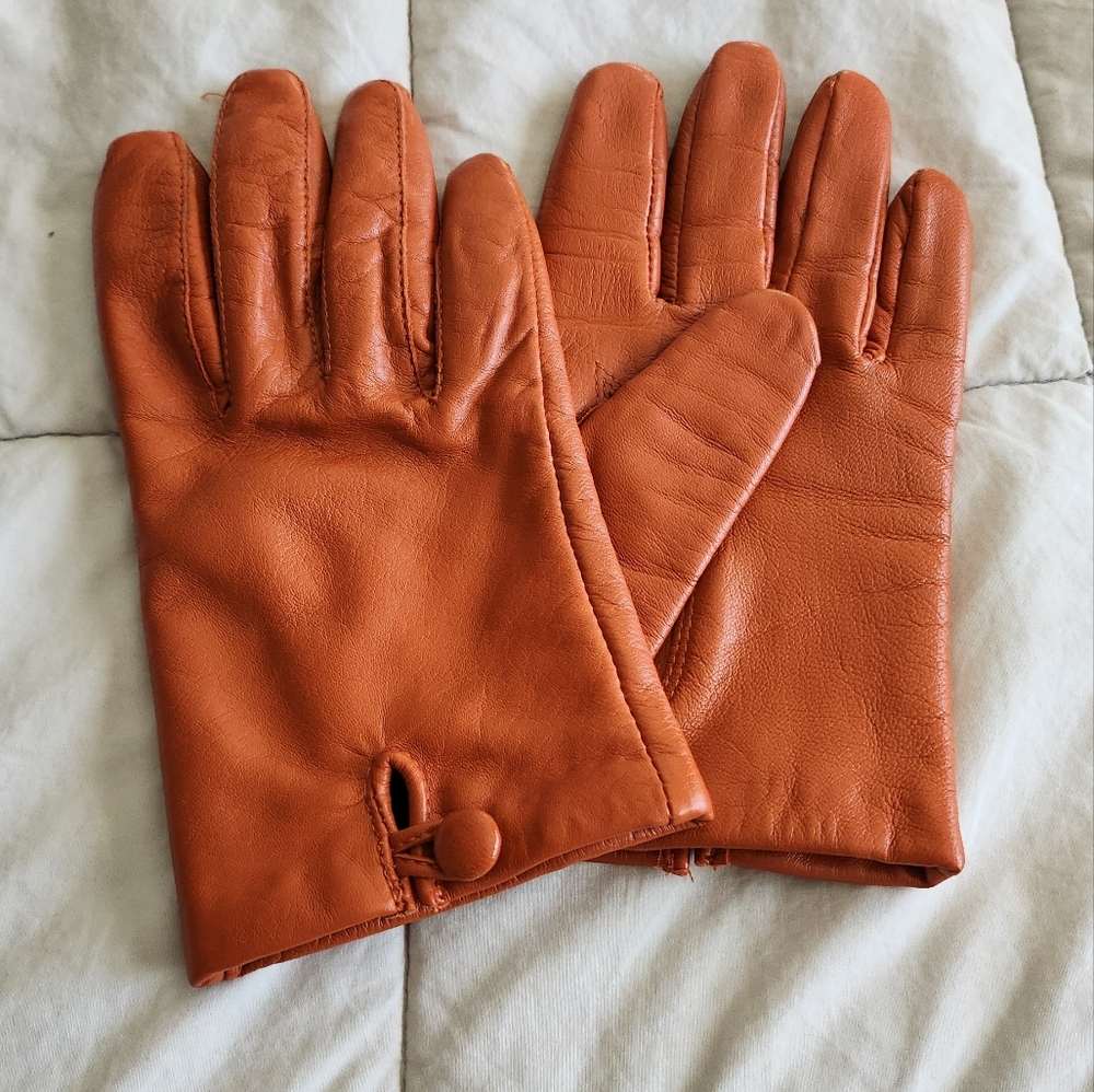 Crop leather gloves in burnt orange